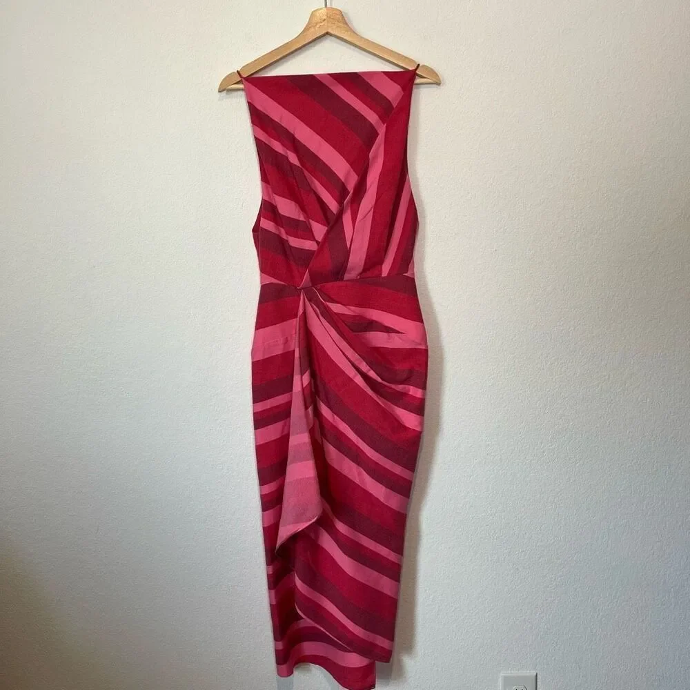 Acler Pink Striped Faver Sleeveless Asymmetrical Midi Dress Women's Size US 2